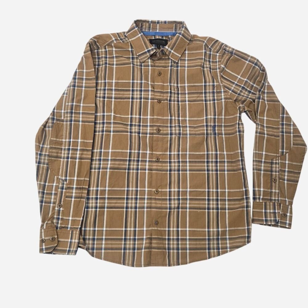 Brothers/Sons Men's M Long Sleeve Plaid Button Down Shirt Brown Rugged Flannel